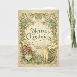 Weiße Tauben-Weihnachtsgirlande im Vintage-Stil Feiertagskarte