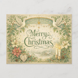 Weiße Tauben-Weihnachtsgirlande im Vintage-Stil Feiertagspostkarte