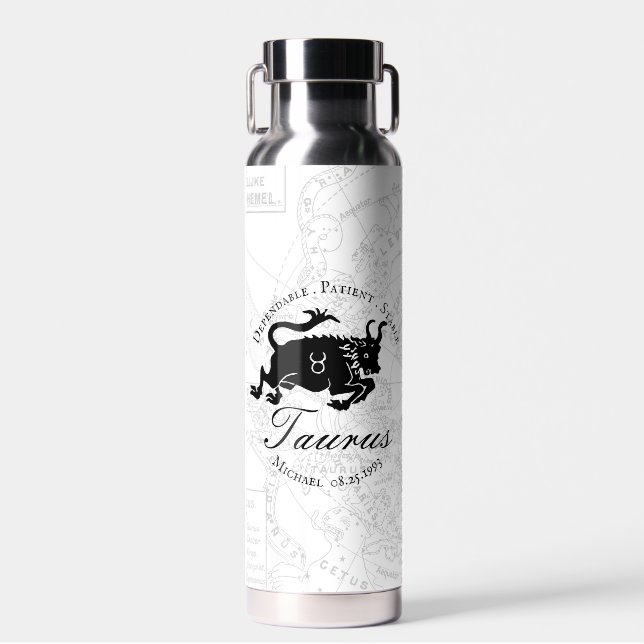 Weiße Taurus Astrologie Zodiac Zeichen Trinkflasche (Vorne)