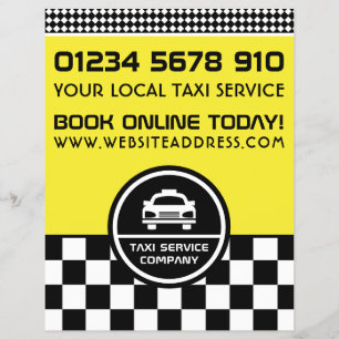 Weiße Taxidroschke umkreistes Logo mit Preisliste Flyer