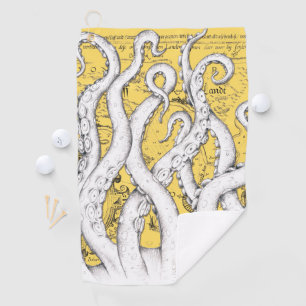 Weiße Tentakel Oktopus Vintage Karte Sun nautisch Golfhandtuch