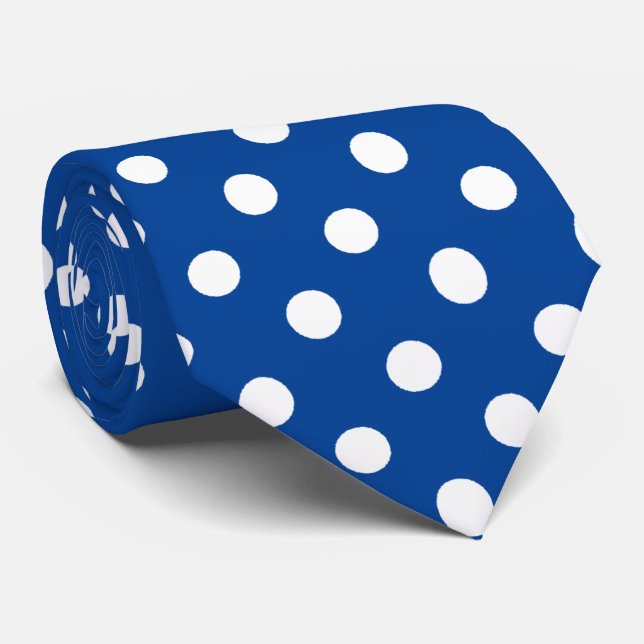 Weiße, tiefblaue Polka-Punktmuster Krawatte (Gerollt)