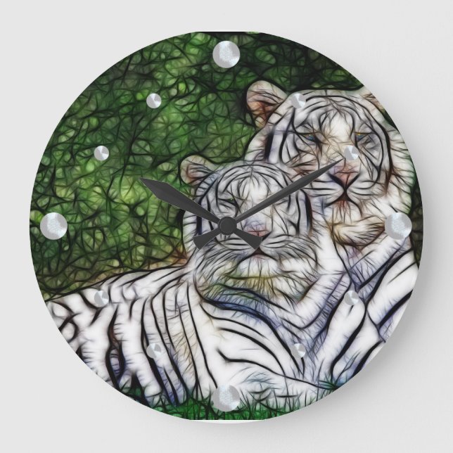 Weiße Tiger Fraktal-Uhr Große Wanduhr (Vorderseite)