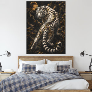 Weiße Tiger Mondlicht Leinwand Wandkunst   Mystisc
