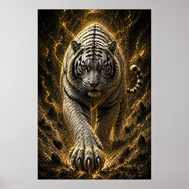 Weiße Tiger-Power-Explosion - Schwarzer Goldgeist Poster (Vorne)