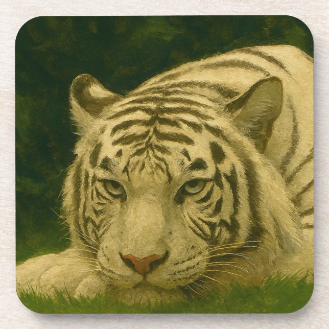 Weiße Tiger-Ruhen im Wald-Schatten Getränkeuntersetzer (Vorderseite)