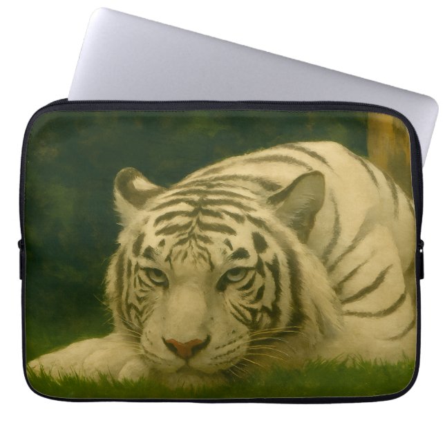 Weiße Tiger-Ruhen im Wald-Schatten Laptopschutzhülle (Vorderseite)