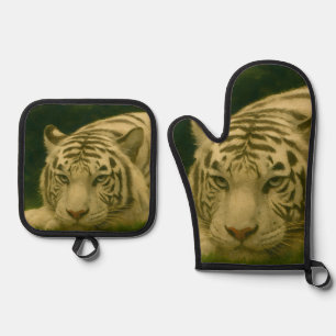 Weiße Tiger-Ruhen im Wald-Schatten Ofenhandschuh & Topflappen-Set