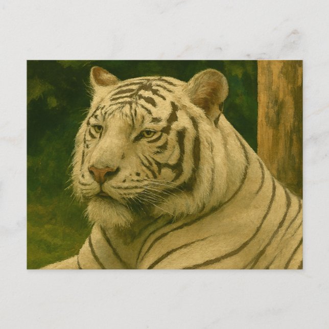 Weiße Tiger-Ruhen im Wald-Schatten Postkarte (Vorderseite)