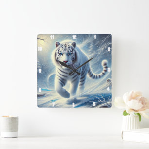 Weiße Tiger-Schneeszene Quadratische Wanduhr