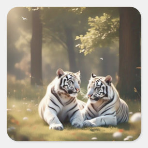 Weiße Tiger Serenity – Minimaler Wildtier-Aufklebe Quadratischer Aufkleber