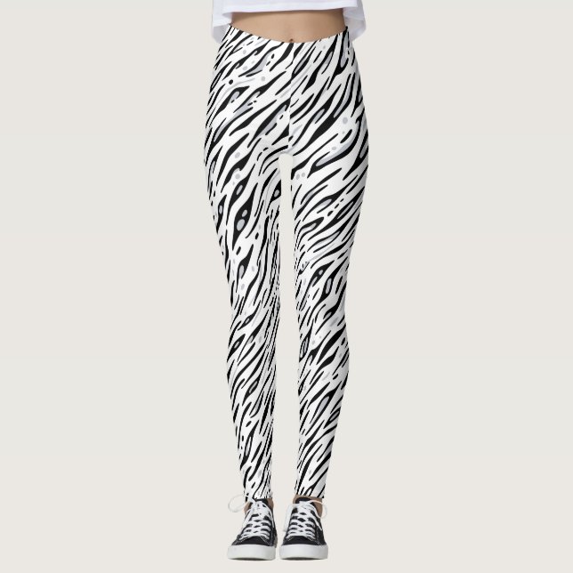 Weiße Tiger Streifen Druck Leggings (Vorderseite)