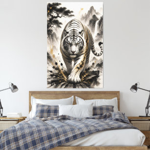 Weiße Tiger-Tinte Spritzleinwandkunst Japanische S Leinwanddruck