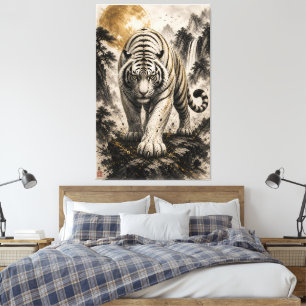 Weiße Tiger-Tusche-Wandkunst Asiatische Zen-Wildli Leinwanddruck
