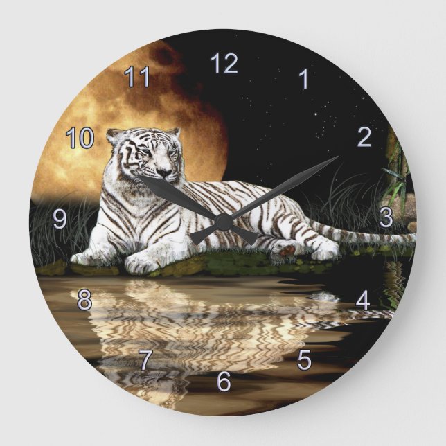 Weiße Tiger-u. Mond-große Katze Tier-Liebhaber Große Wanduhr (Vorderseite)