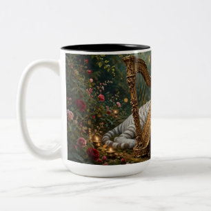 Weiße-Tiger-und-goldene-Harpune-Tasse – Waldharmon Zweifarbige Tasse
