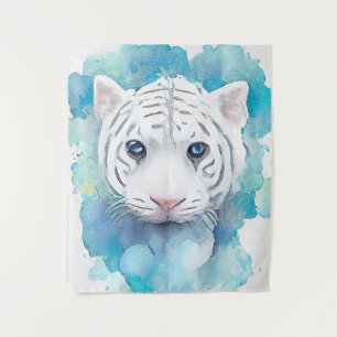 Weiße Tiger Wilde Tiere Natur Wasserfarbe Kunst Wandteppich
