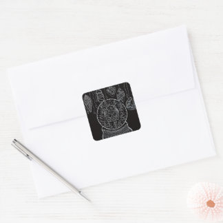 Weiße Tinte Schneekugel Schwarz Weihnachten Quadra Quadratischer Aufkleber