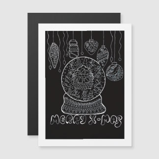 Weiße Tintenlinien Kunst Xmas-Schneekugel Magnetka Magnetkarte