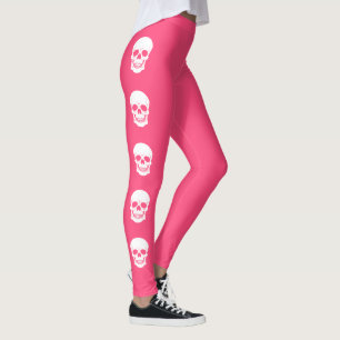 Weiße Totenkopf-Silhouetten auf rosa Halloween Leggings