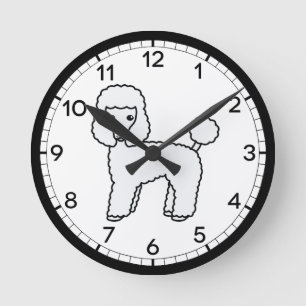 Weiße Toy-Pudel-Cartoon-Hund-Illustration Runde Wanduhr