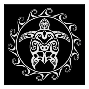 Weiße Tribal-Schildkröte Poster
