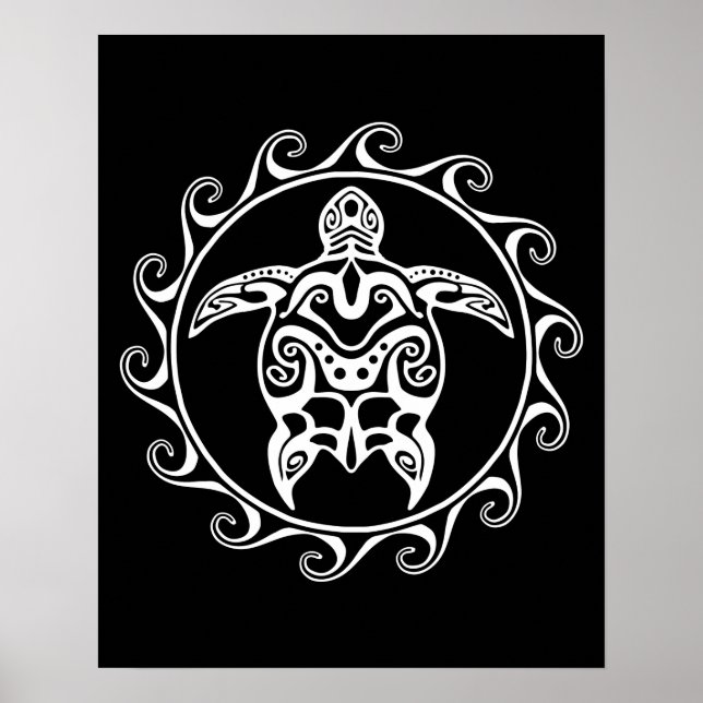 Weiße Tribal-Schildkröte Poster (Vorne)