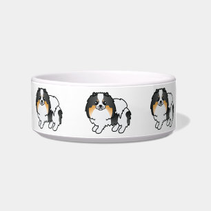 Weiße Tricolor Niedlich Cartoon Spitz Hunde Napf