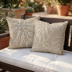 Weiße tropische Blattmuster Khaki Taupe Beige Brau Kissen