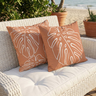 Weiße tropische Blattmuster Sienna Orange Braun Kissen