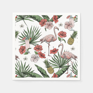 Weiße tropische Flamingo-Muster Serviette
