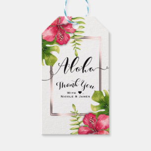 Weiße tropische Hibiskusblätter im Chic-Hochzeitss Geschenkanhänger