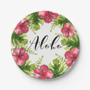 Weiße tropische Hibiskusblüten ALOHA Hochzeitsfeie Pappteller