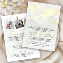 Weiße tropische Ziel Weltkarte Hochzeit Gold