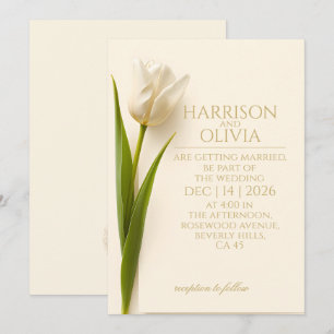 Weiße Tulpe Minimale Elegante Moderne Hochzeit Einladung