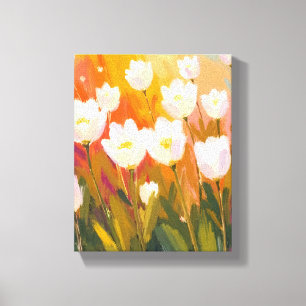 Weiße Tulpen Aquarell Blumenfeld Leinwanddruck