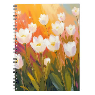 Weiße Tulpen Aquarell Blumenfeld Malerei Notizblock