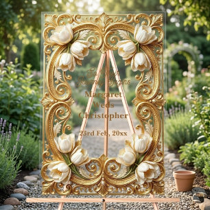 Weiße Tulpen Barocke Opulenz Gold Verzierte Hochze Acrylschild