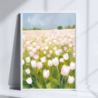 Weiße Tulpen-Blumenfeld-Malerei Aquarell