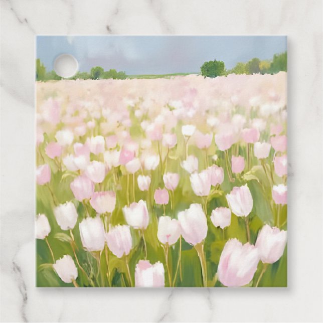 Weiße Tulpen-Blumenfeld-Malerei Geschenkanhänger (Vorderseite)