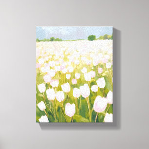 Weiße Tulpen-Blumenfeld-Malerei Leinwanddruck