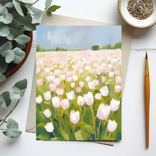 Weiße Tulpen-Blumenfeld-Malerei Postkarte
