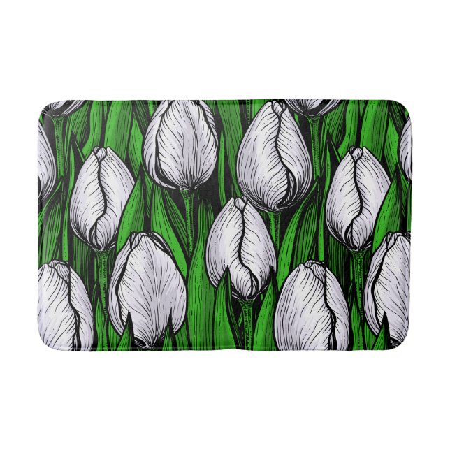 Weiße Tulpen mit grünen Blätter Badematte (Vorderseite)
