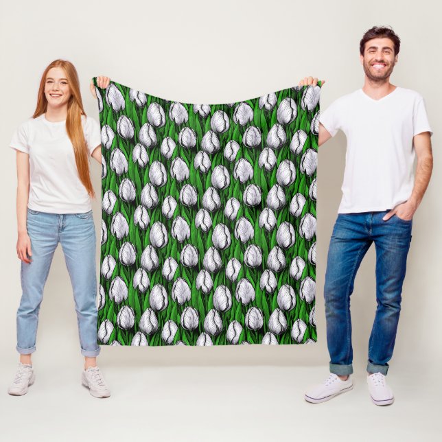 Weiße Tulpen mit grünen Blätter Fleecedecke (Beispiel)