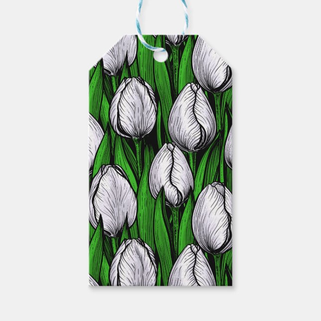Weiße Tulpen mit grünen Blätter Geschenkanhänger (Vorderseite)