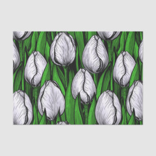 Weiße Tulpen mit grünen Blätter Seidenpapier