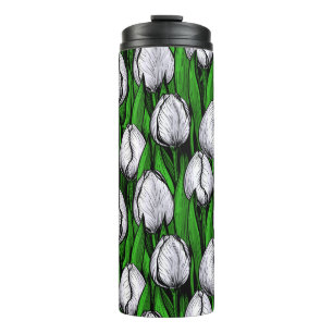 Weiße Tulpen mit grünen Blätter Thermosbecher