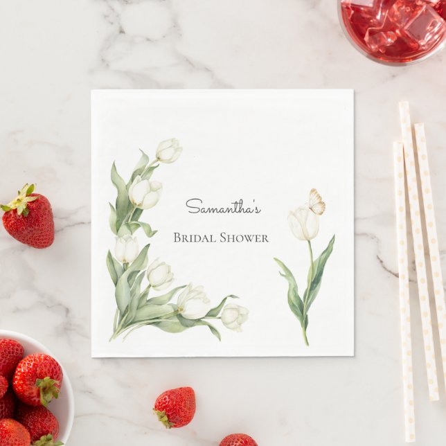 Weiße Tulpen Schmetterling Brautparty   Serviette (Beispiel)