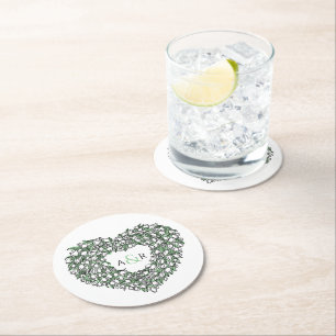 Weiße Tulpenkrautfarbe zeichnend Mono-Hochzeit Runder Pappuntersetzer