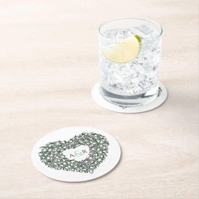 Weiße Tulpenkrautfarbe zeichnend Mono-Hochzeit Runder Pappuntersetzer (Vor Ort)